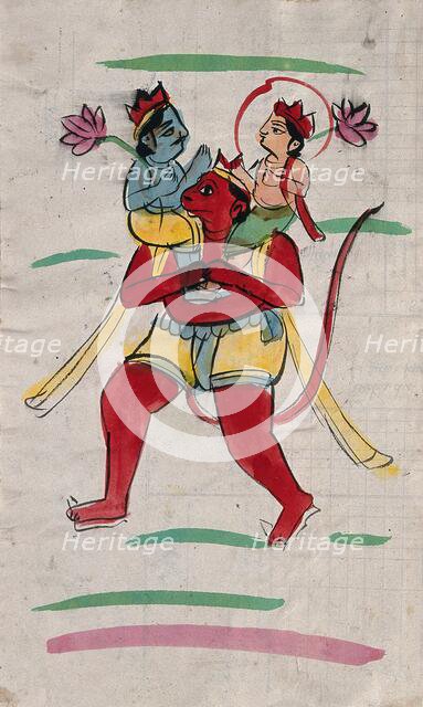 Hanuman carrying Rama and Laksmana. Creator: Unknown.