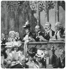 Prince Albert at the abbey thanksgiving service for his parents' safe return from India, 1906 (1937 Artist: Unknown