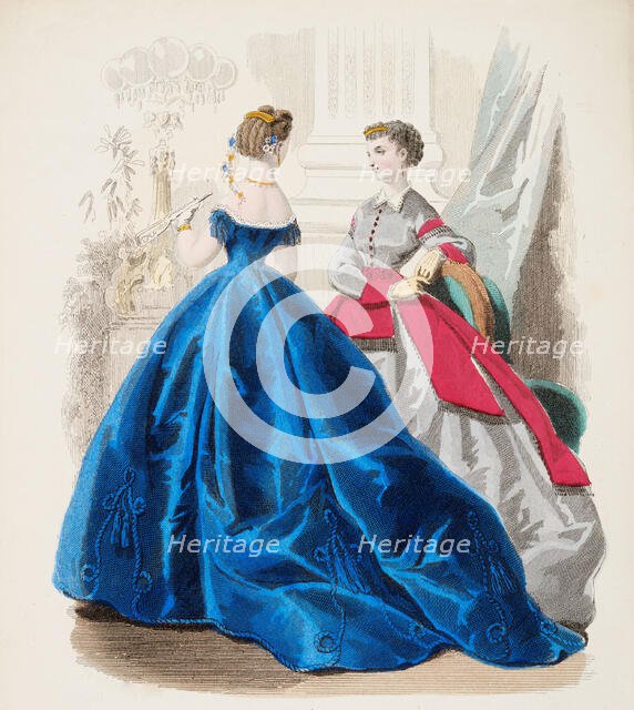 Fashion Plate - Petit Courrier des Dames 'Modes de Paris', 1850-70. Creator: Gilquin fils.
