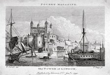 View of the Tower of London with boats on the River Thames, 1795. Artist: Thomas Tagg