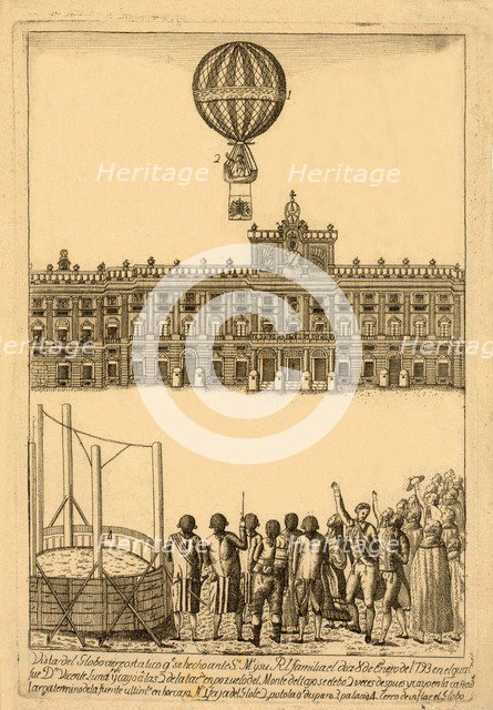 Vista del globo areostatico qe. se hecho ante ?, pub. 1793. Creator: Italian School (18th Century).