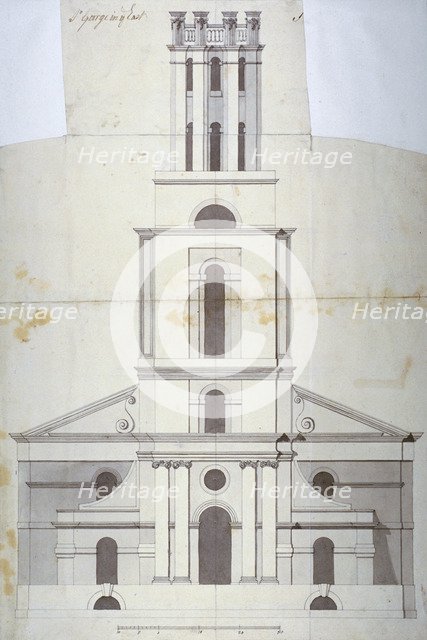 Front elevation of the Church of St George in the East, Stepney, London, 1800. Artist: Anon