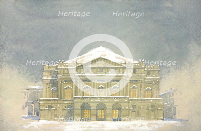 La Scala. Stage design for the ballet "Vecchia Milano" by Franco Vittadini, 1932. Creator: Rovescalli, Odoardo Antonio (1864-1936).