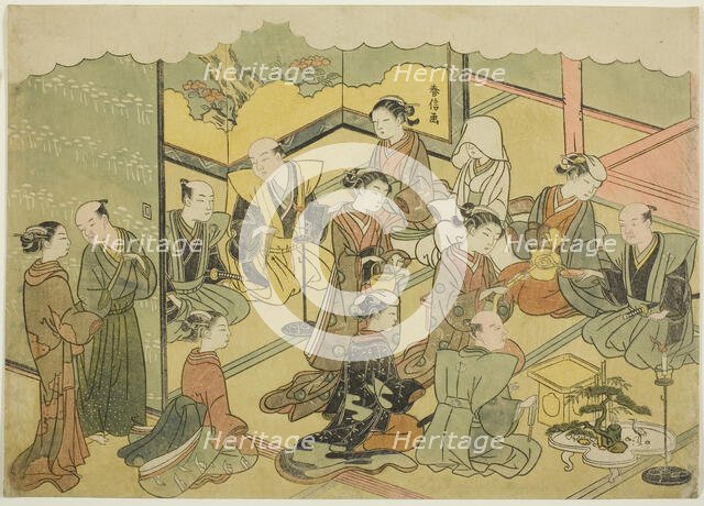 The Ceremonial Sake (Konrei sakazuki), the fourth sheet of the series "Marriage in Broc..., c. 1769. Creator: Suzuki Harunobu.