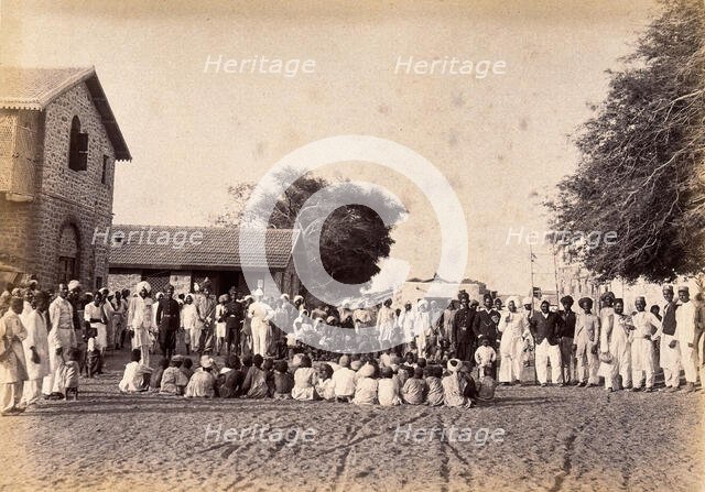 Staff of the Karachi plague committee in the town of Dhobi Ghat, during bubonic plague..., 1897. Creator: Unknown.