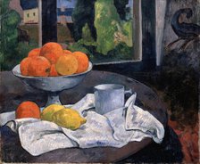 Still life with fruit bowl and lemons, c. 1890. Creator: Gauguin, Paul Eugéne Henri (1848-1903).