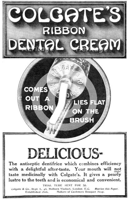 Colgate's Ribbon Dental Cream, 1909. Creator: Unknown.