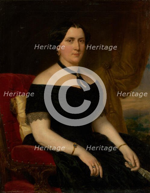 Portrait of a Woman in a Velvet Armchair, 1854. Creator: Miklos Barabas.