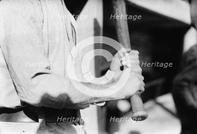 Frank "Home Run" Baker's batting grip, c1912. Creator: Bain News Service.
