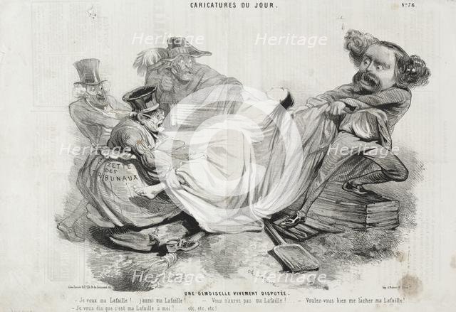 Caricature du Jour: No. 78, Un Demoisellevivement diisputée. Creator: Charles-Émile Jacque (French, 1813-1894).