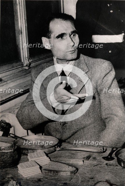 Nazi Deputy Leader Rudolf Hess at the Nuremberg War Crimes Trials, Germany, 1945. Artist: Unknown