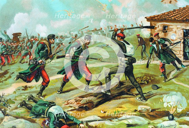 Third Carlist War (1872 - 1876), Battle of Murrieta in San Pedro Abanto in 1874, drawing of the t…