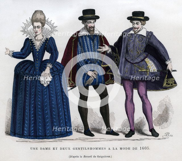 A lady and two gentlemen in French dress of 1605 (1882-1884). Artist: Unknown