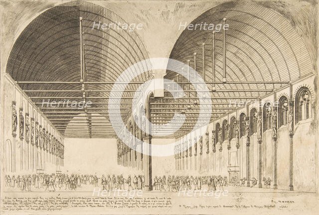 La salle des pas-perdus a l'ancien Palais de Justice (The antechamber of the Palais de Jus..., 1855. Creator: Charles Meryon.