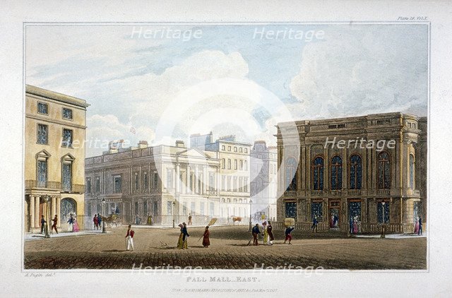 View of Pall Mall East, Westminster, London, 1827. Artist: Anon