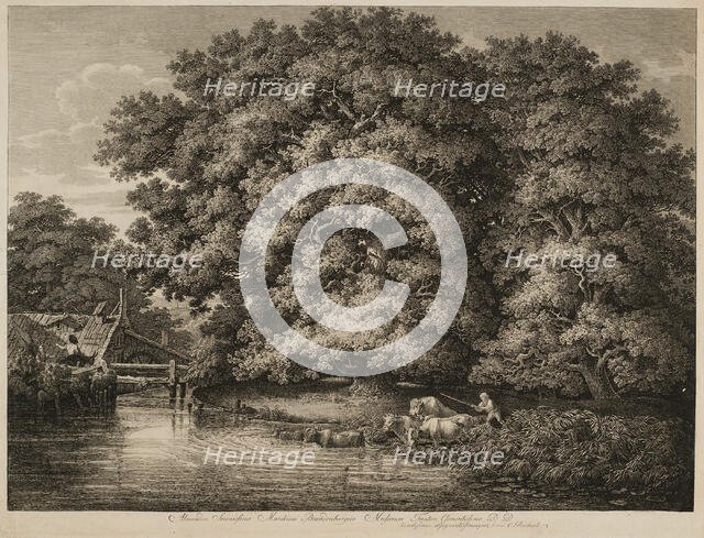 A Farmer Driving his Cattle into the Water, 1780. Creator: Johann Christian Reinhart.
