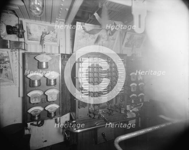U.S.S. Oregon switchboard in dynamo room, between 1896 and 1901. Creator: Edward H Hart.