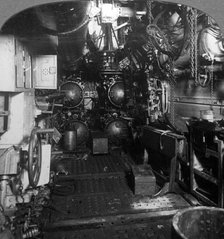 Four torpedo tubes in the forward compartment of a German U-boat, World War I, 1918.Artist: Realistic Travels Publishers