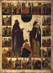 Saint Cyril of White Lake and Saint Cyril of Alexandria, second half of the 18th century.  Creator: Russian icon.