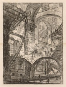 The Prisons: A Perspective of Arches with a Smoking Fire, 1745-1750. Creator: Giovanni Battista Piranesi (Italian, 1720-1778).