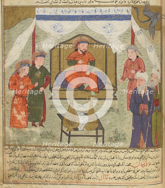 Hulagu Khan and Courtiers. Miniature from Jami' al-tawarikh (Universal History), ca 1430. Creator: Anonymous.