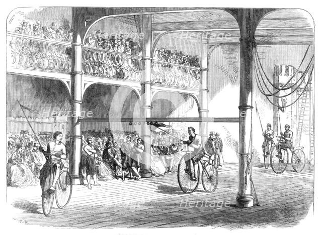 Bicycle tournament at Liverpool, 1869. Creator: C. R..