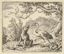The Stork Removes a Bone from the Wolf's Throat from Hendrick van Alcmar's Renard The F..., 1650-75. Creator: Allart van Everdingen.