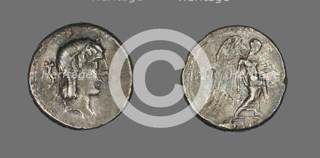 Quinarius (Coin) Depicting the God Apollo, about 90 BCE. Creator: Unknown.