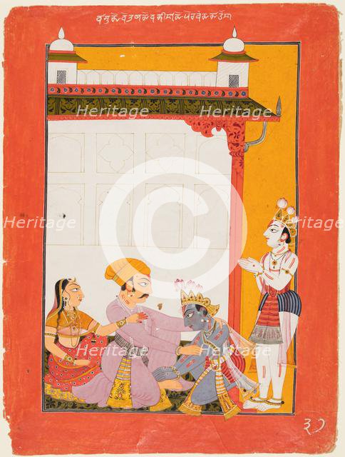 Krishna and Balarama Touching the Feet of Vasudeva and Devaki, 1730-40. Creator: Unknown.
