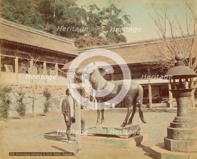 Bronze Horse Belonging to Suva Temple, Nagasaki, 1870s-1890s. Creator: Kusakabe Kimbei.