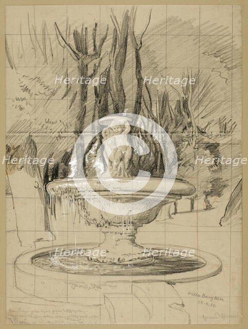 Fountain with Putti in the Garden of the Villa Borghese, 1880. Creator: Hans Thoma.