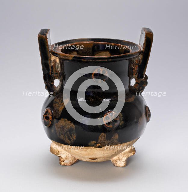 Tripod Vessel with Squared Handles, Wheel Patterns..., Northern Song or Jin dynasty, c12th cent. Creator: Unknown.