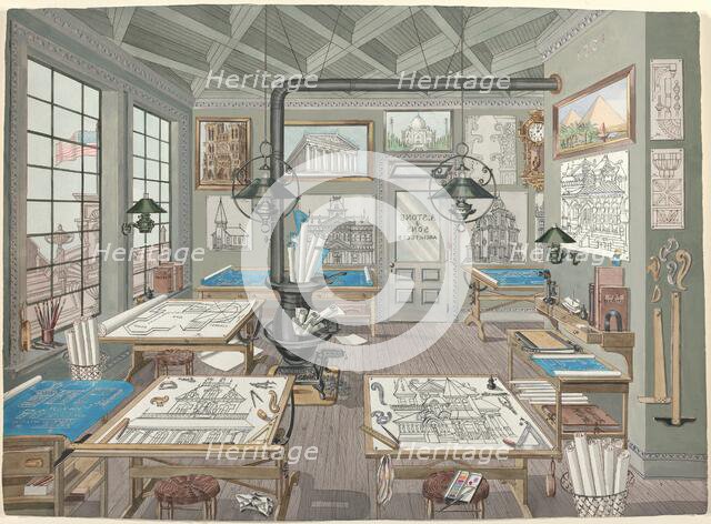 Architect's Drafting Room, 1884, 1935/1942. Creator: Perkins Harnly.