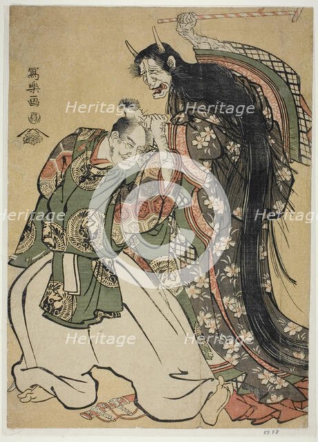 Demon Woman Beating a Samurai, 1794. Creator: Tôshûsai Sharaku.