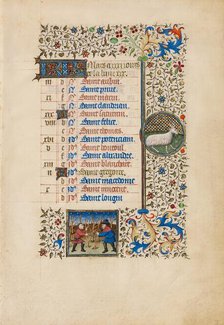 March Calendar Page: Pruning Trees: Aries; Book of Hours, about 1440-1450. Creator: Workshop of the Bedford Master.