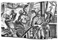 Christopher Columbus during his voyage to America, Engraving, c1500. Artist: Unknown