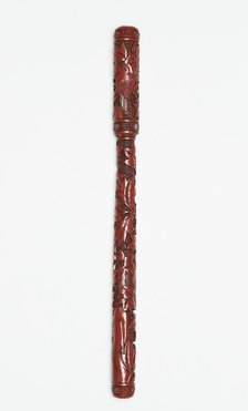 Lacquer writing brush and lid with peonies, early 15th century. Artist: Unknown.