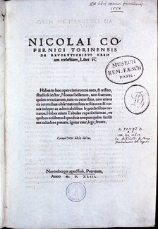 Title page of Copernicus' De revolutionibus orbium coelestium, 1543. Artist: Unknown