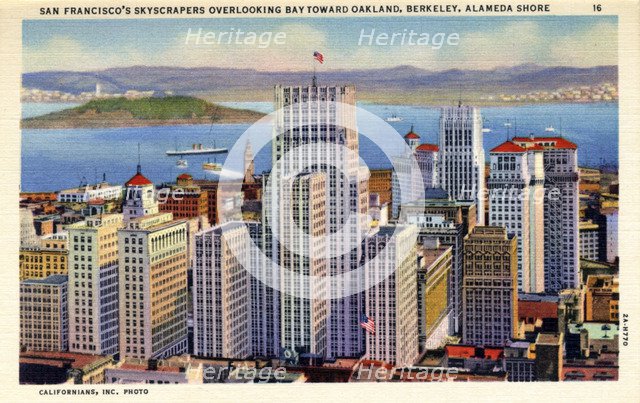 San Francisco's skyscrapers overlooking the Bay, California, USA, 1932. Artist: Unknown