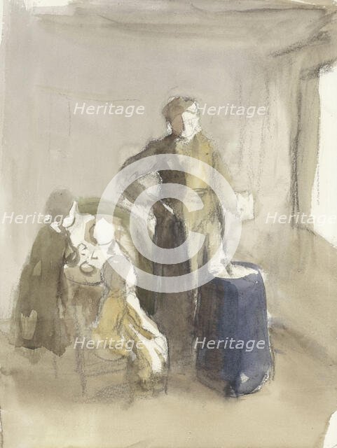 Interior with woman and children near a churn, 1854-1914. Creator: Albert Neuhuys.