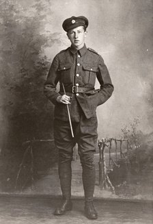 Studio shot of enlisted Rowntree employee in uniform, 1916. Artist: Unknown