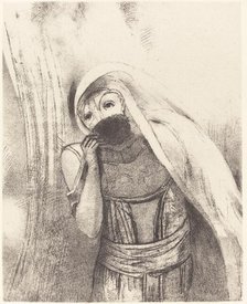 Elle tire de sa poitrine une eponge toute noire, la couvre de baisers (She draws from..., 1896. Creator: Odilon Redon.
