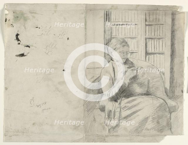 Knitting in the Library (recto), c. 1881. Creator: Mary Cassatt (American, 1844-1926).