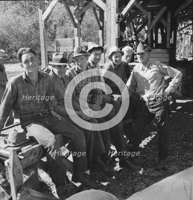 Men working in mill, Ola self-help sawmill co-op, Gem County, Idaho, 1939. Creator: Dorothea Lange.