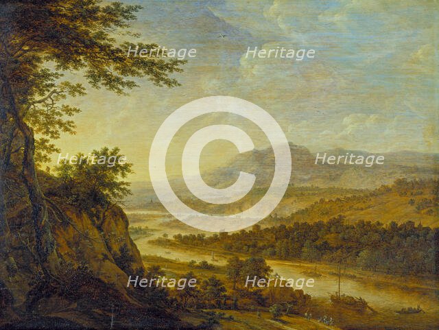 River Landscape with Rise of Cliffs, 1650. Creator: Herman Saftleven the Younger.