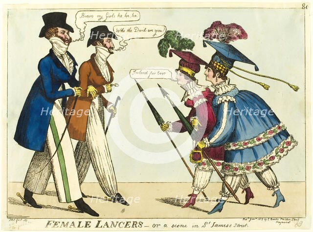Female Lancers - or A Scene in St. James's Street, published January, 1819. Creator: Isaac Robert Cruikshank.