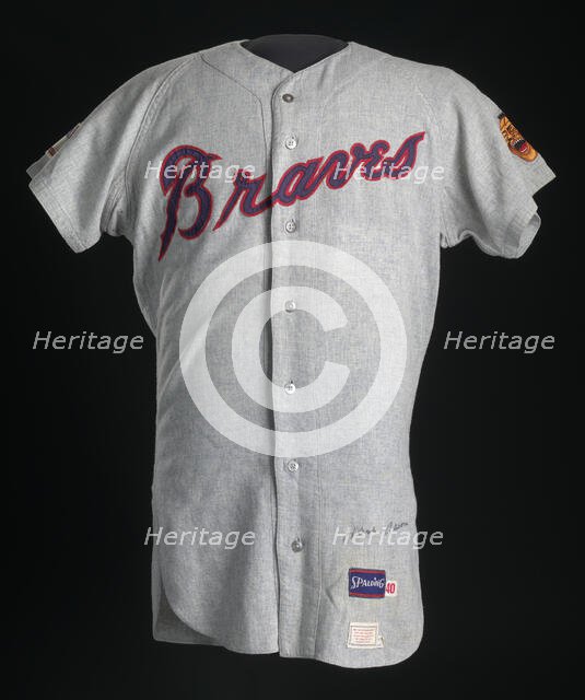 Jersey for the Atlanta Braves worn and autographed by Hank Aaron, 1968-1969. Creator: Spalding.