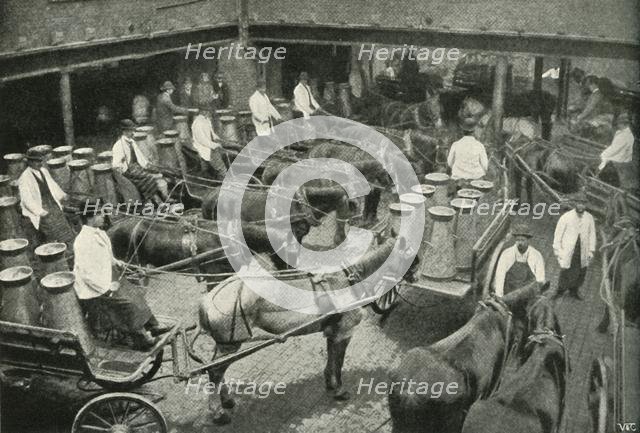 'Delivery Vans Starting from Messrs, Freeth and Pocock's Central Depot at Vauxhall', 1902. Creator: Unknown.