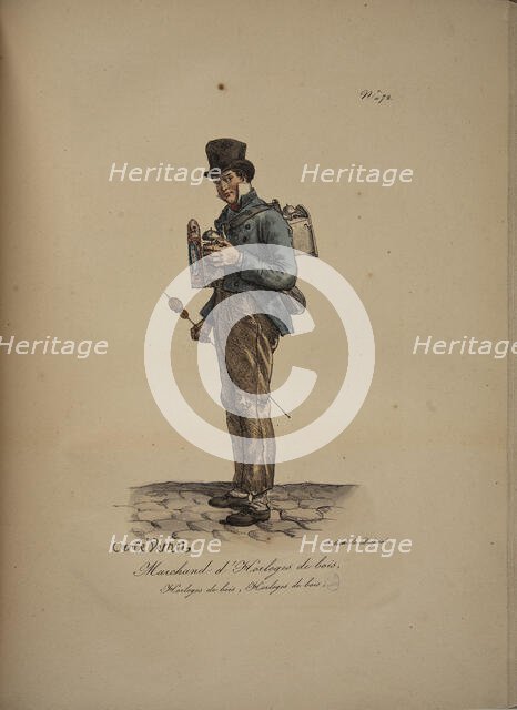 Wooden clock seller. From the Series "Cris de Paris" (The Cries of Paris), 1815. Creator: Vernet, Carle (1758-1836).