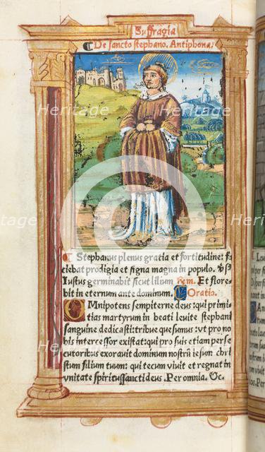 Printed Book of Hours (Use of Rome): fol. 100v, St. Stephen, 1510. Creator: Guillaume Le Rouge (French, Paris, active 1493-1517).